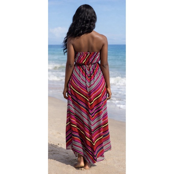 She's Cool Striped Multi Color Strapless Sheer Lined Maxi Dress XL - Picture 2 of 8